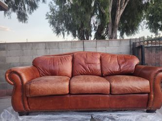 Brown Leather Nailhead Trim Sofa