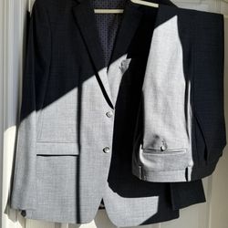 Men’s wool blend suit grey/blue 32x32 Pant 42L jacket Worn 1 Time Like New