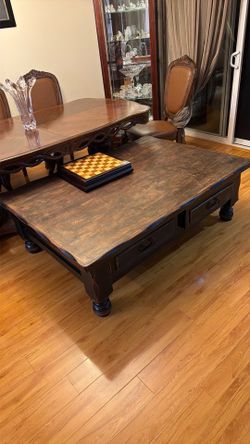 solid wood rustic coffee table with two drawers
