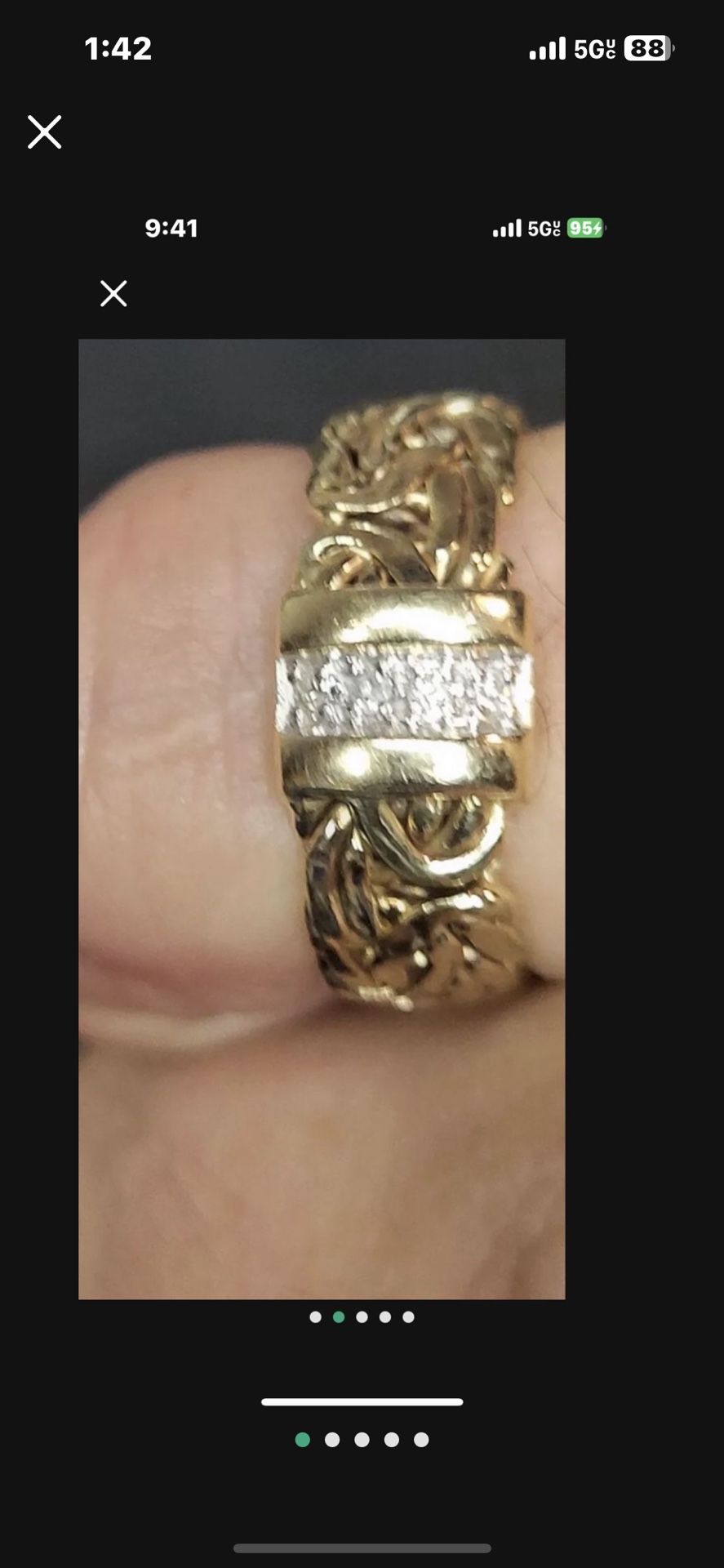14k Yellow Gold Byzantine Link Diamond Band Ring 