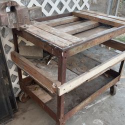 Metal cart With Vice, Iron Gates, Scrap Metal, Workbench,