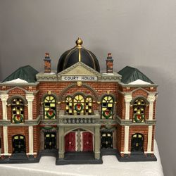 Hand Painted Dickens Collectible, Porcelain Lighted Christmas Village Court House