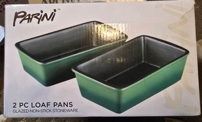 NIB Parini 2-Piece Loaf Pan Set - Glazed Non-Stick Stoneware (Green)