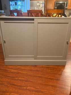 2 NEW IKEA HAFSTA Gray Wood Cabinets with Sliding Doors