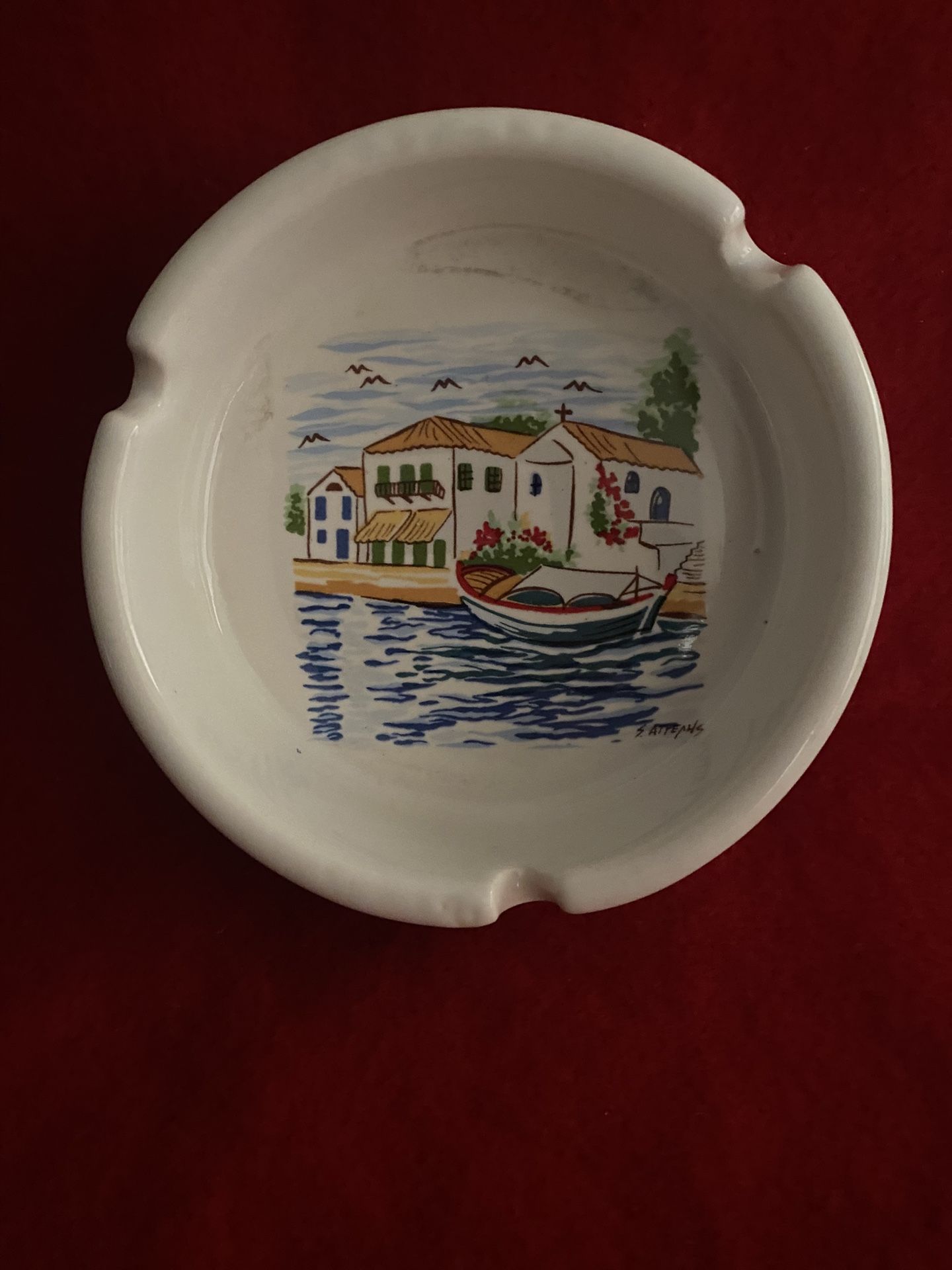 5 Inch Handmade In Greece Ceramic Greek White Pottery Greek Island Design Ashtray Imported From Greece (2 available)