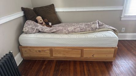 Twin bed mattress, and bed frame