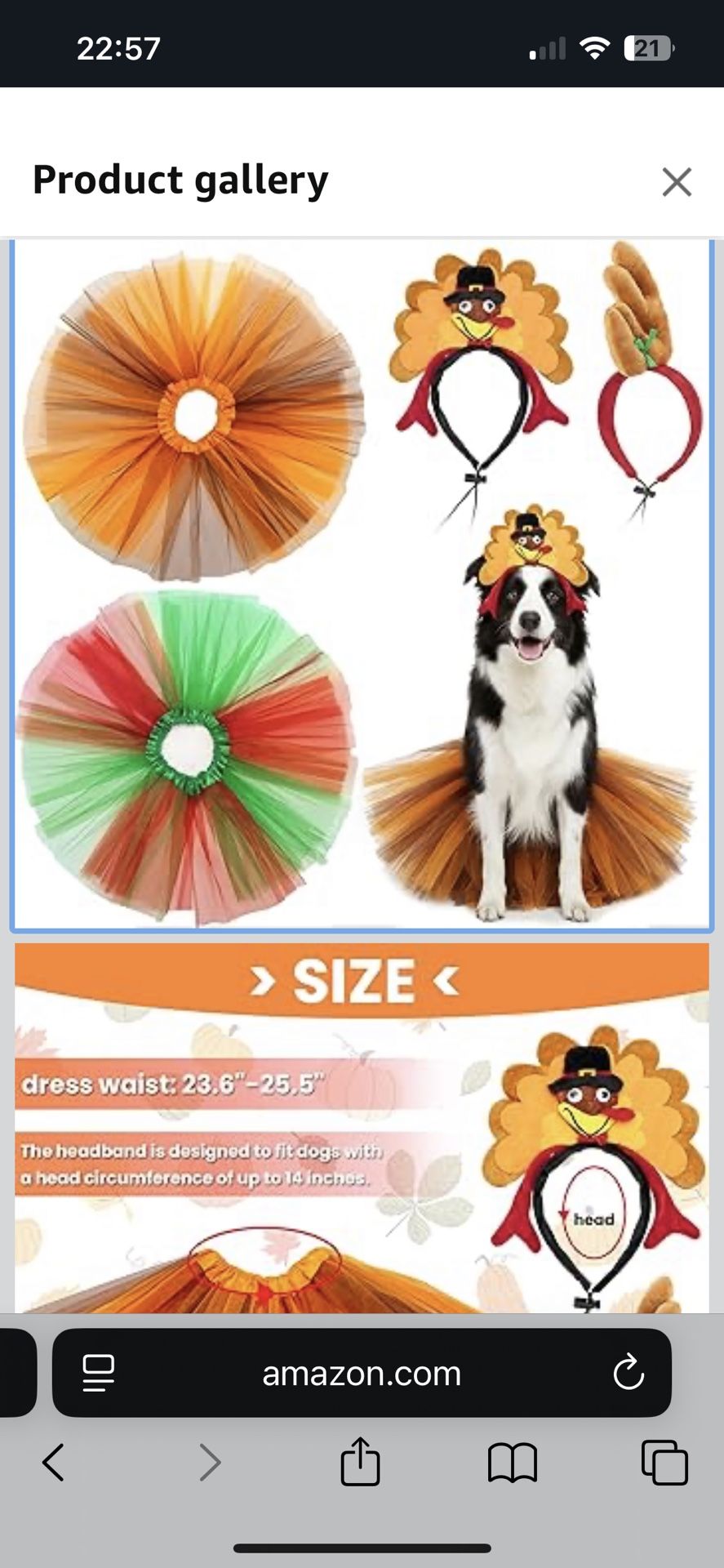 PAWNISAW Thanksgiving & Christmas Dog Costume Set, Cute Turkey & Antler Headband & Dog Tutu Dress Holiday Party Outfit Accessories for Medium, Large D