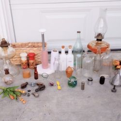 Antiques Bottles Kerocine Lamps Vintage Salt and Pepper Shakers 