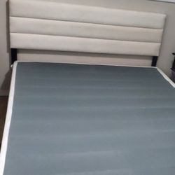 Queen Size Bed Frame with White Headboard 