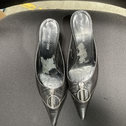 Sergio Rossi Vintage Black Leather Mules Heels Made In Italy SZ 36 1/2