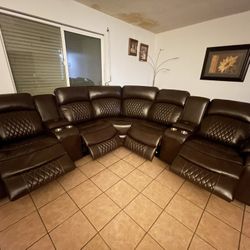 Brown Leather Sofa Sectional With Power Reclining Seats