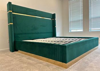 NEW IN BOX Glam Green/Gold Platform Bed Frame Queen & King Size FINANCE $54 down 👑