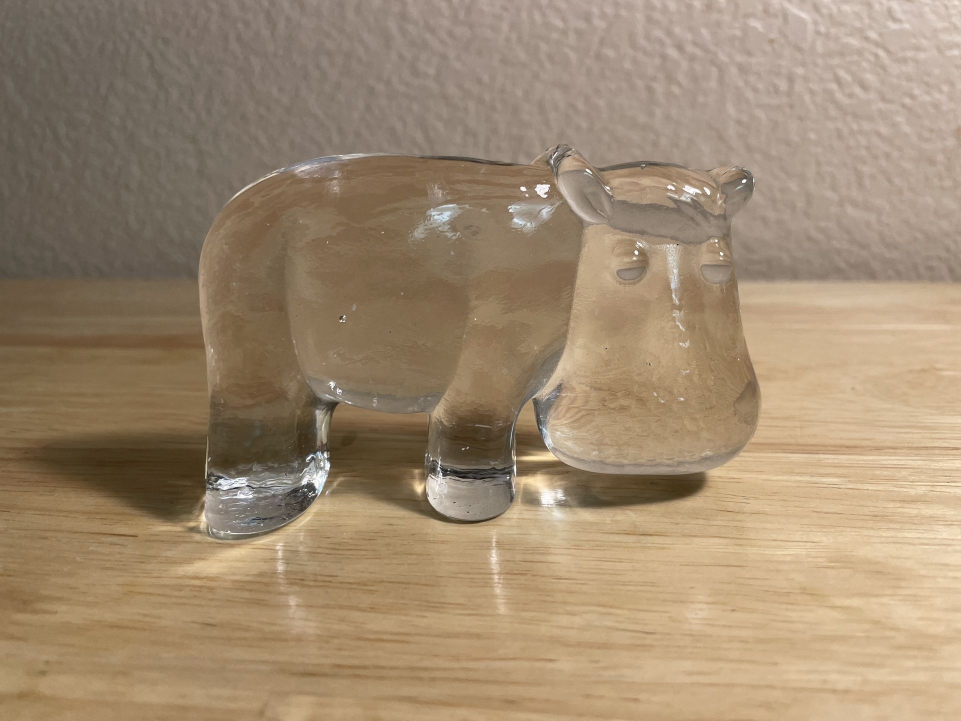 Vintage Kosta Boda Bertil Vallien Hippo Crystal Art Glass Figurine Paperweight Sculpture