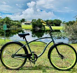 26” Men’s Single Speed Beach Cruiser.  Charcoal/Bright Green $135.00