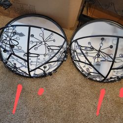 1ft Circle Mirror With Candle Holder Crystal Diamond Flowers 