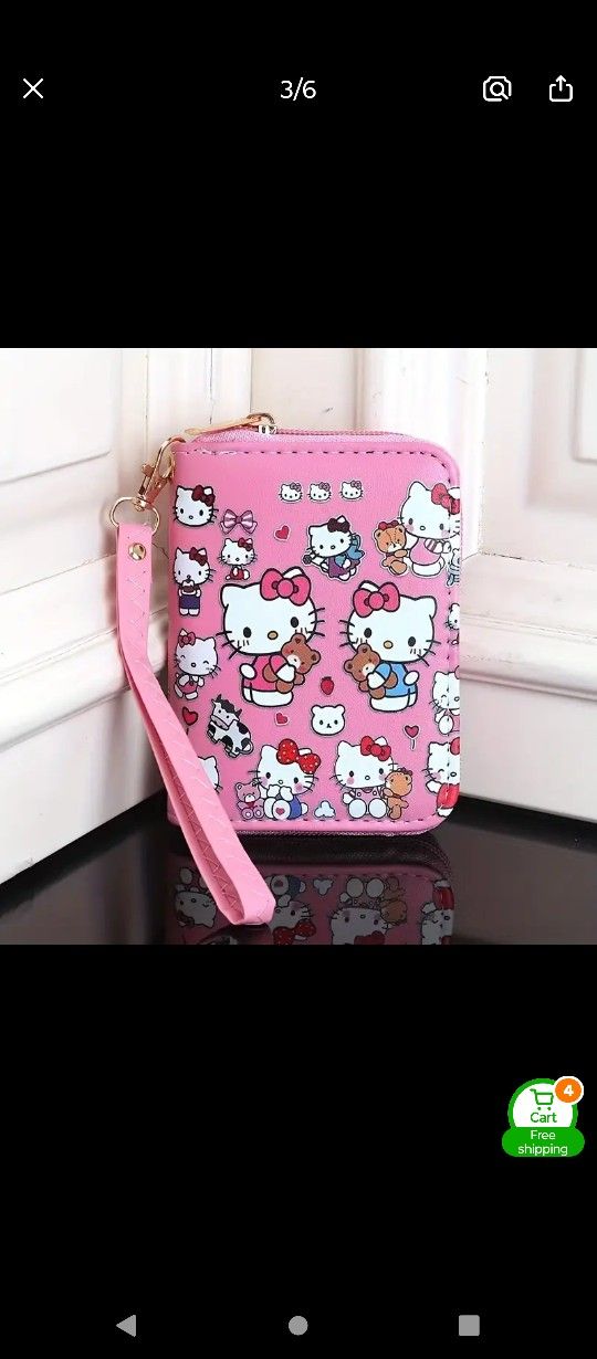Hello Kitty Zippered Coin Purse Wallet With Key And Card Holder