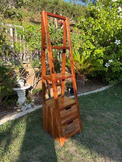 Solid Wood Ladder Shelf with Drawers