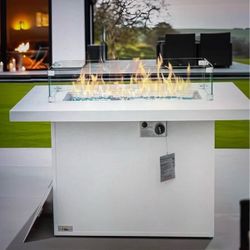 White Outdoor Gas Fire Pit Table