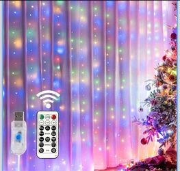 Window Curtain String Lights, 300 LED 8 Lighting Modes Fairy Copper Light with Remote, USB Powered Waterproof for Christmas Bedroom Party Wedding Home