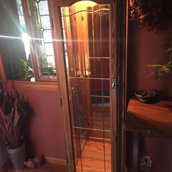 Gorgeous Vintage Curio, Leaded Glass For, Lighted, Glass Shelves
