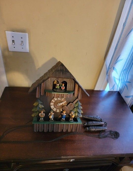 German Musical 1970"s Forest Cuckoo Clock With Dancers And Musicians 