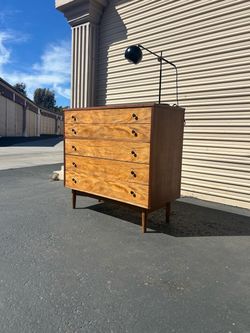 Mid Century Modern Refinished Highboy Dresser By Dixie.