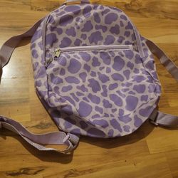 Brand New Purple And Lavendar Animal Print Kids Back Pack With Pocket And Adjustable Straps! Never Used!