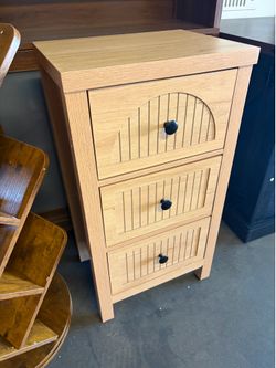 Side Table with Fluted Drawers,Mid Century Modern Nightstand,Bedside Table with 3 Drawer,Narrow Bed Side Table ,Oak