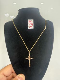 10K Yellow Gold Chain and Pendant For Wedding 3.5Gr 20 Inches Long