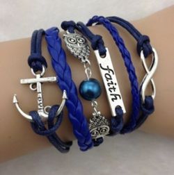Owl anchor faith and infinity charm bracelet