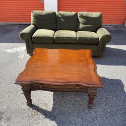 Very Comfortable Green Sofa With Coffee Table