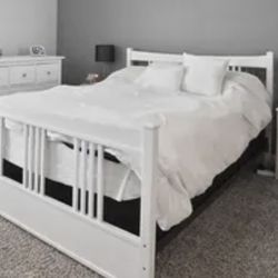 White Wooden Queen Bed Frame Only / No Mattress 