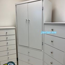 Assembled Tall Closet 2 Door White 3 Drawer Wardrobe