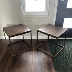 Mid Century Modern Industrial Stackable Side Tables Shelves Metal with Wood Top