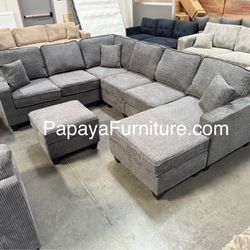 New!Slate Grey Sectional, Reversible Sectional Couch, Sofa, Gray Couch, Gray Sectional, Chenille Sectional, Sectional And Ottoman, Sectionals, Sofas D