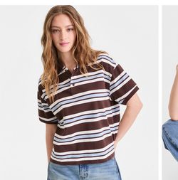 Women's Striped Cotton Short-Sleeve Rugby Shirt.