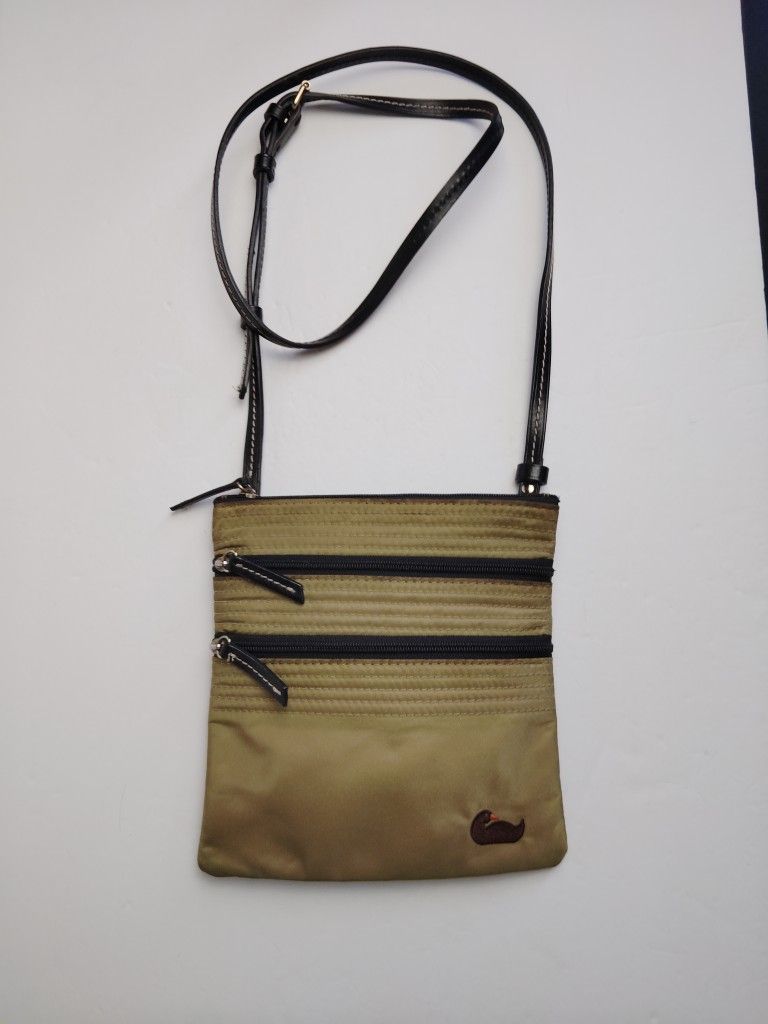 Dooney & Bourke Nylon Leather Crossbody Bag North South Triple Zip Travel Olive
