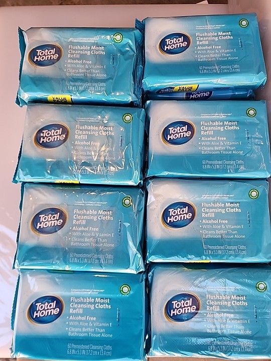 Lot Of 24 (60 Cnt Ech) Total Home Flushable Moist Wipes Refill