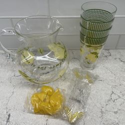 Festive Lemon Themed Pitcher And Cups
