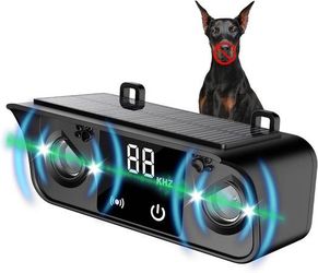 new Solar Ultrasonic Dog Bark Deterrent Device, Outdoor Waterproof Anti Barking Device for Dogs with 50ft Range, Sonic Bark Deterrent for Small Medium