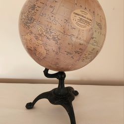 Antique Globe On Metal Stand - C S Harrow 12 Inch