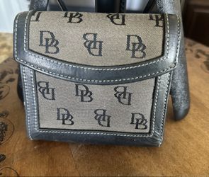 Vintage Dooney And Bourke Leather Monogram Canvas Bifold Wallet.