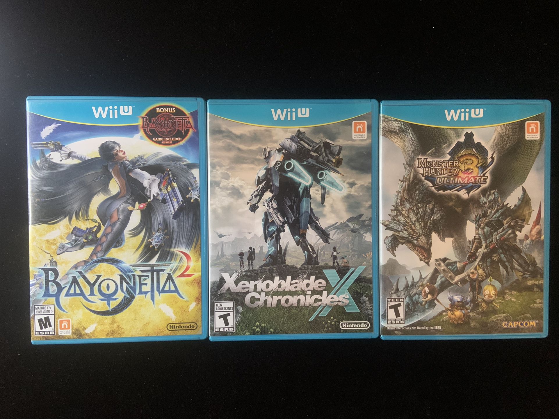 Nintendo Wii U Game Lot of 3(BAYONETTA 2  XENOBLADE CHRONICLES MONSTER HUNTER 3)