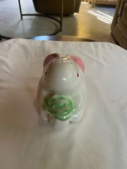 Vintage Ceramic Bunny Rabbit Coin Bank with Cabbage - Cathay Bank Promotional Item - 6 Inches