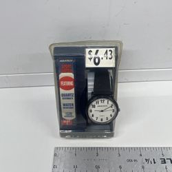 Classic Aquatech Sport Watch Black Buckle Band Round White Face NOS 
