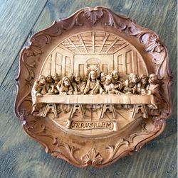 Vintage Wall Plaque Jerusalem Plate Carving Art Handmade Sculpture Signed Rare - Wood/Resin