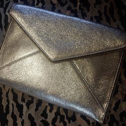 Rebecca Minkoff Leo Gold Clutch Purse Zipper Edge Handbag 