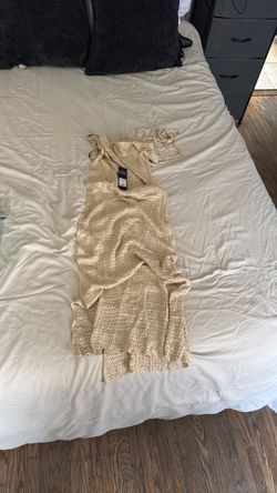 Fashion nova Raven Crochet Cut Out Maxi High Slit O-Ring Swim Cover Up Dress - Taupe