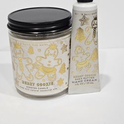 New Bath And Body Works Merry Cookie Single Wick Candle And Hand Lotion Christmas Gift Set
