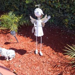 All Tin Folk Art Angel Garden Display